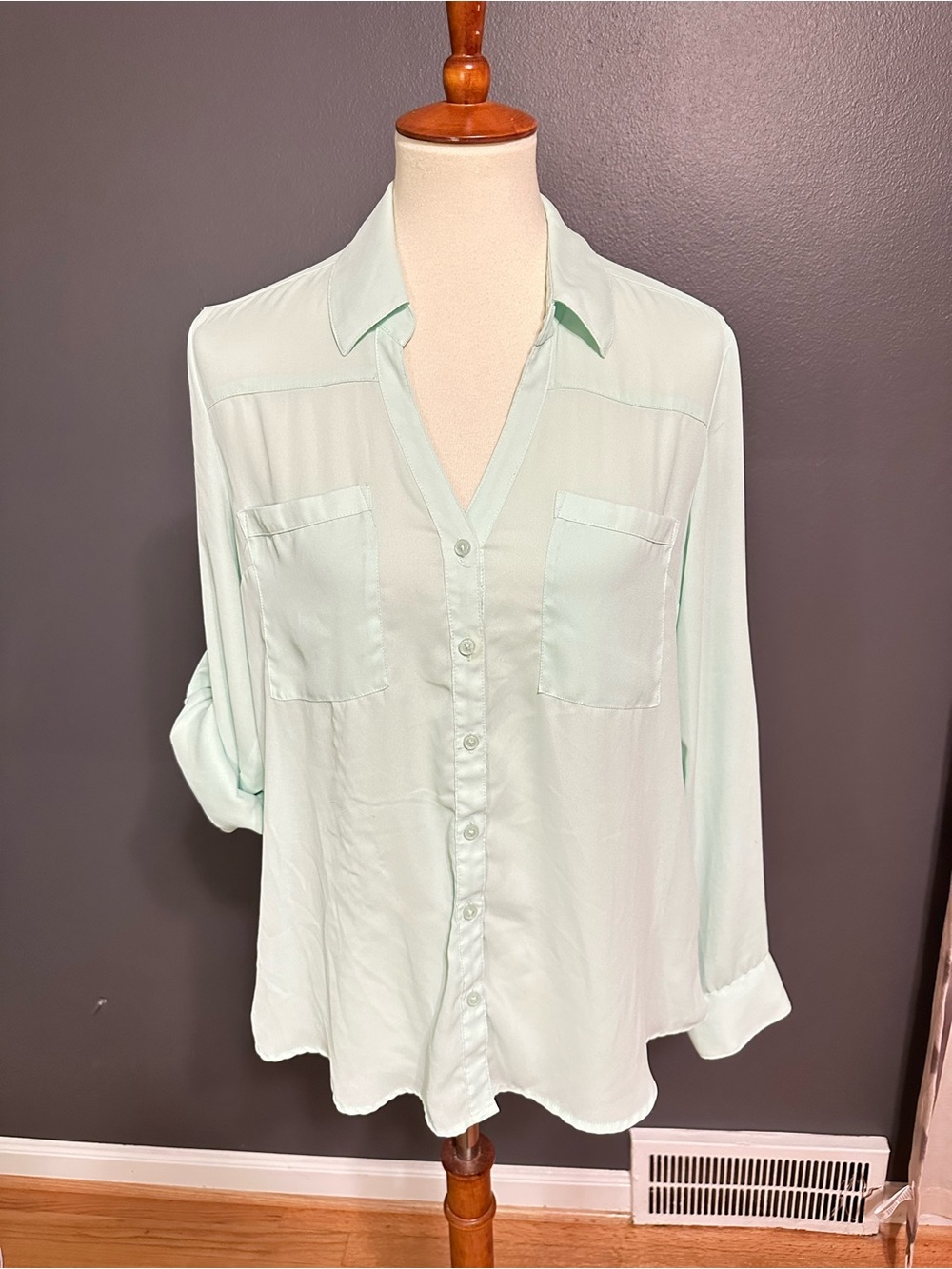 Express Portofino Mint Green Button Blouse Large